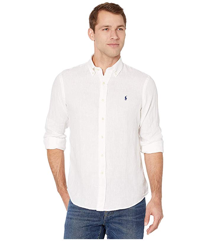 Polo Ralph Lauren Mens Classic fit Long Sleeve Button-Up Shirt XS White
