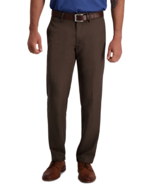 Haggar Mens Straight fit Dress Pants 38 / 32 Brown Solid Stretch