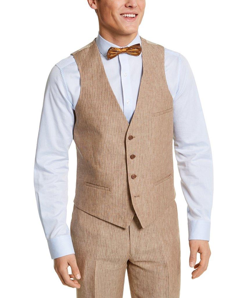 Bar Iii Mens Slim fit Suit Jacket Blazer 40 S Beige Striped Linen