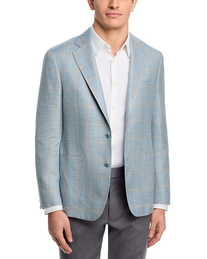 Vince Loro Piana Fabric Wool, Silk & Linen Slim Fit Sport Coat 42 R Blue Plaid