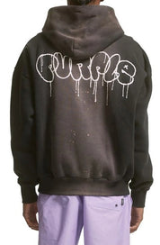 PURPLE BRAND Mens Oversize Fleece Graphic Hoodie Sweatshirt Large Black Beauty
