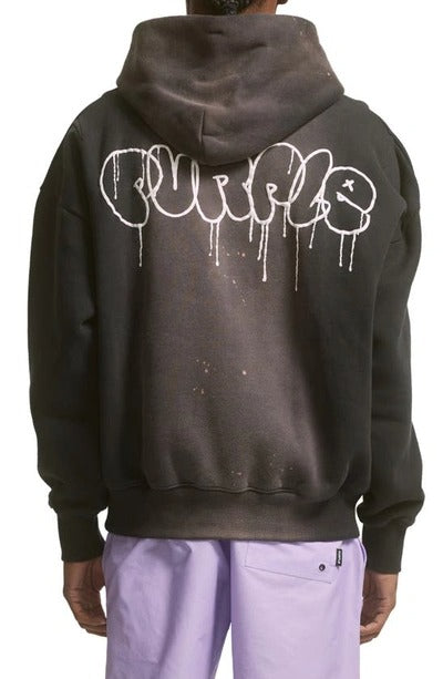 PURPLE BRAND Mens Oversize Fleece Graphic Hoodie Sweatshirt Large Black Beauty