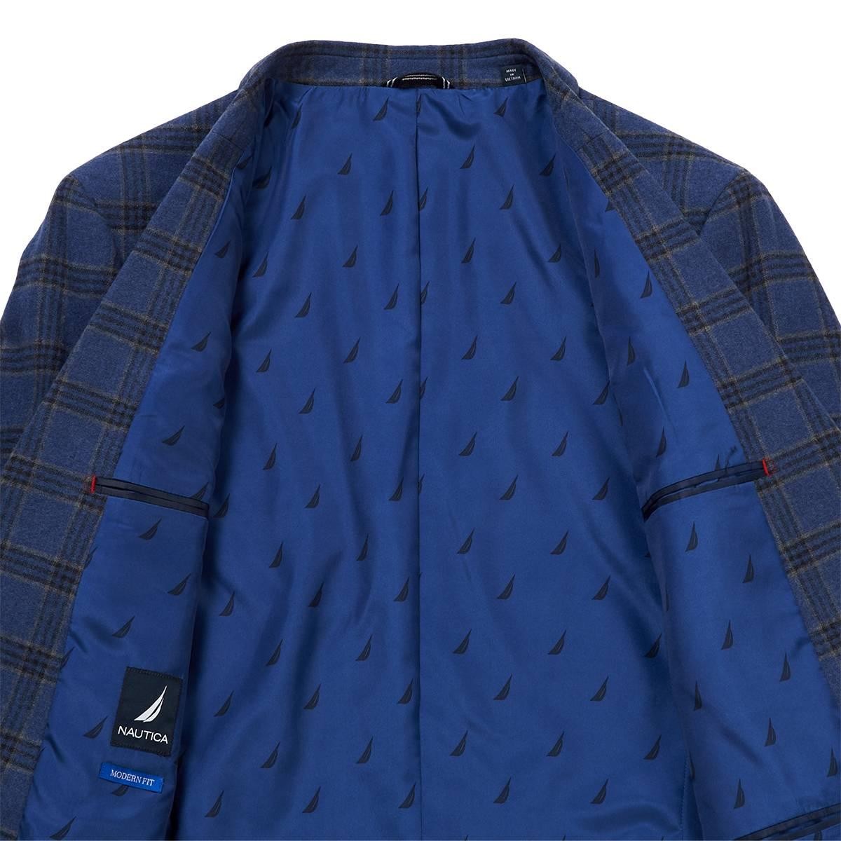 Nautica Mens Modern fit Wool Sport Coat Blazer 46 R Blue Plaid