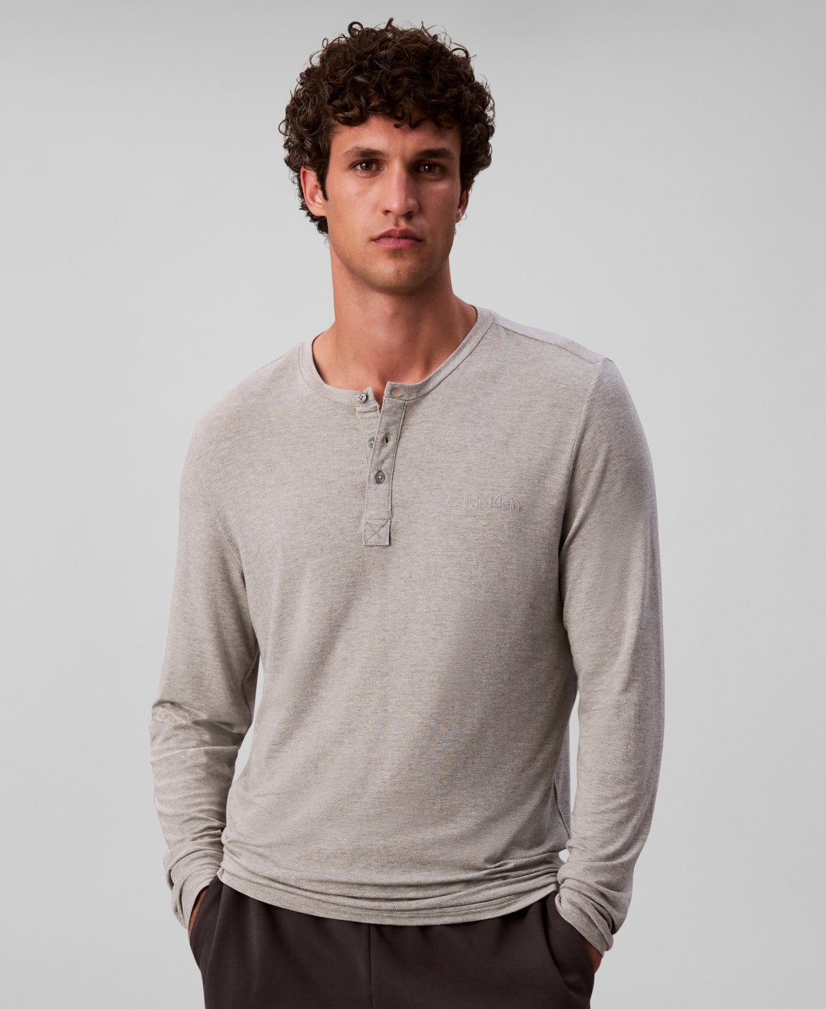 Calvin Klein Mens Henley Sleep Shirt Gray Heather Large