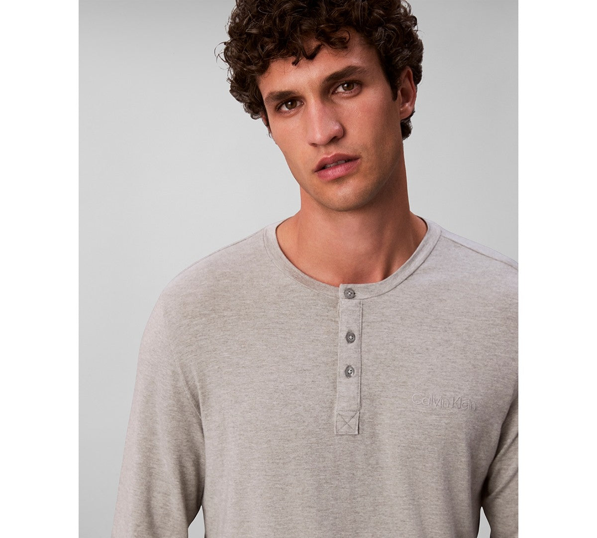 Calvin Klein Mens Henley Sleep Shirt Gray Heather Large