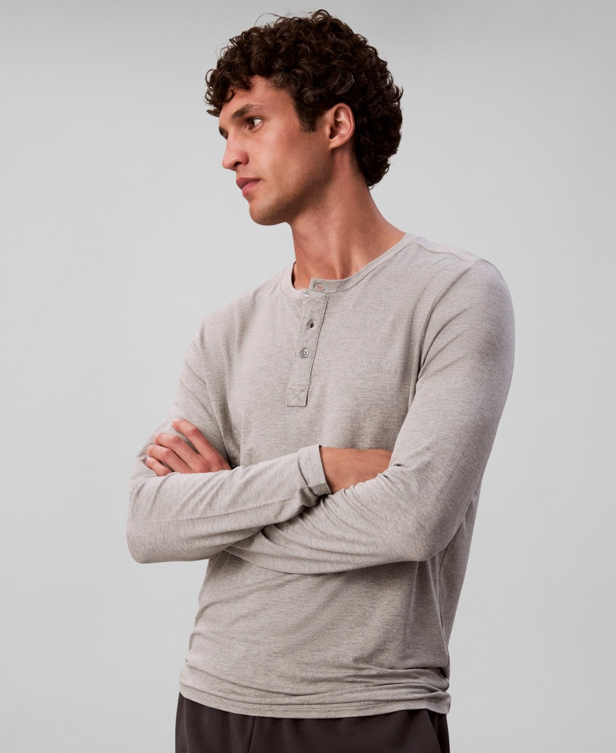 Calvin Klein Mens Henley Sleep Shirt Gray Heather Large