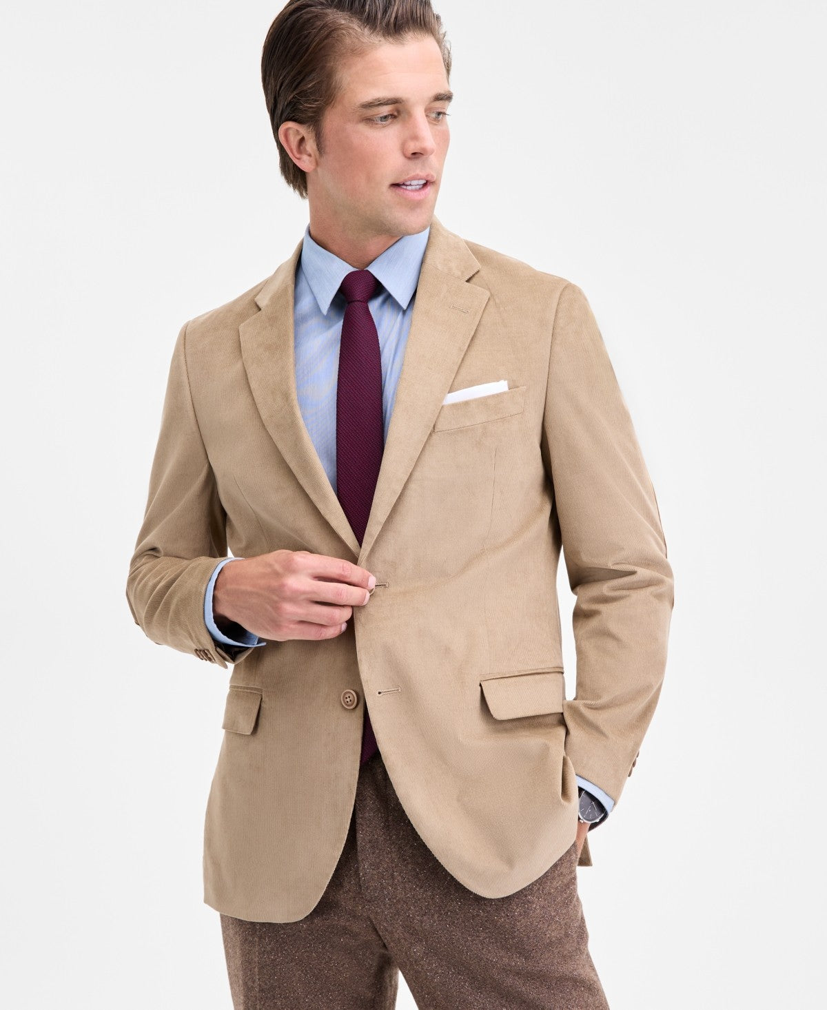 Nautica Mens Modern fit Cotton Corduroy Sport Coat Blazer 40 L Beige Tan Solid