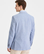 Nautica Mens Modern fit Linen Cotton Sport Coat Blazer 42 S Blue Herringbone