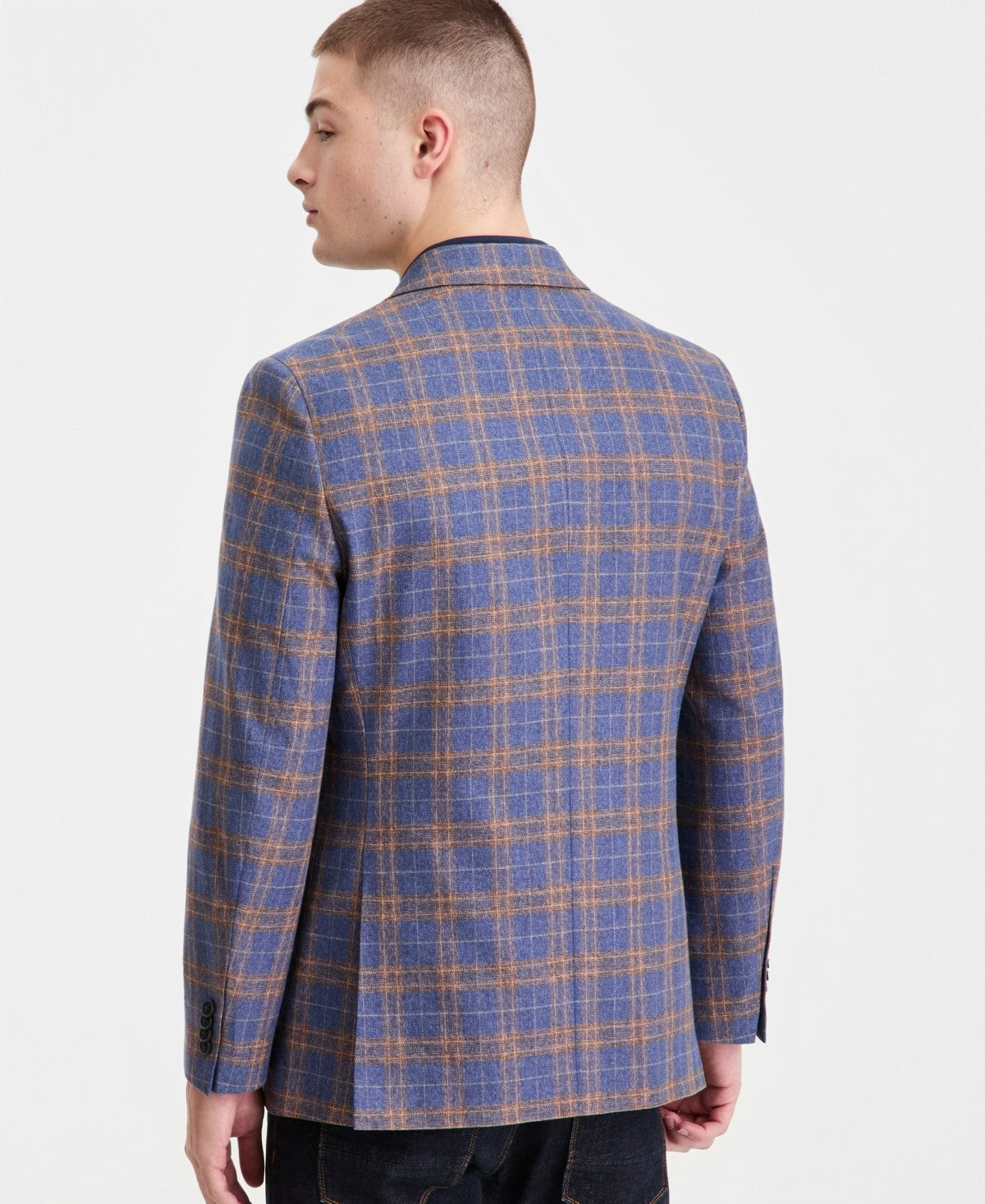 Nautica Mens Modern Linen Cotton Sport Coat Blazer 50 R Blue Brown Windowpane