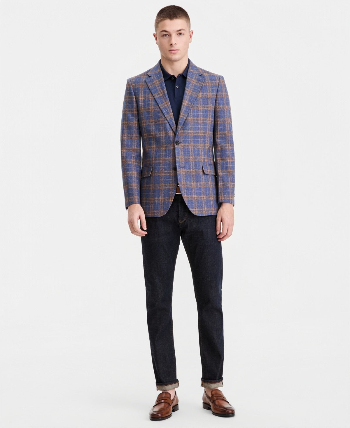 Nautica Mens Modern Linen Cotton Sport Coat Blazer 50 R Blue Brown Windowpane