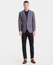 Nautica Mens Modern Linen Cotton Sport Coat Blazer 50 R Blue Brown Windowpane