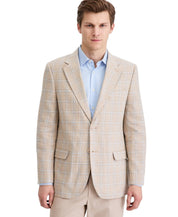 Nautica Mens Modern fit Linen Cotton Sport Coat Blazer 42 R Tan Blue Plaid