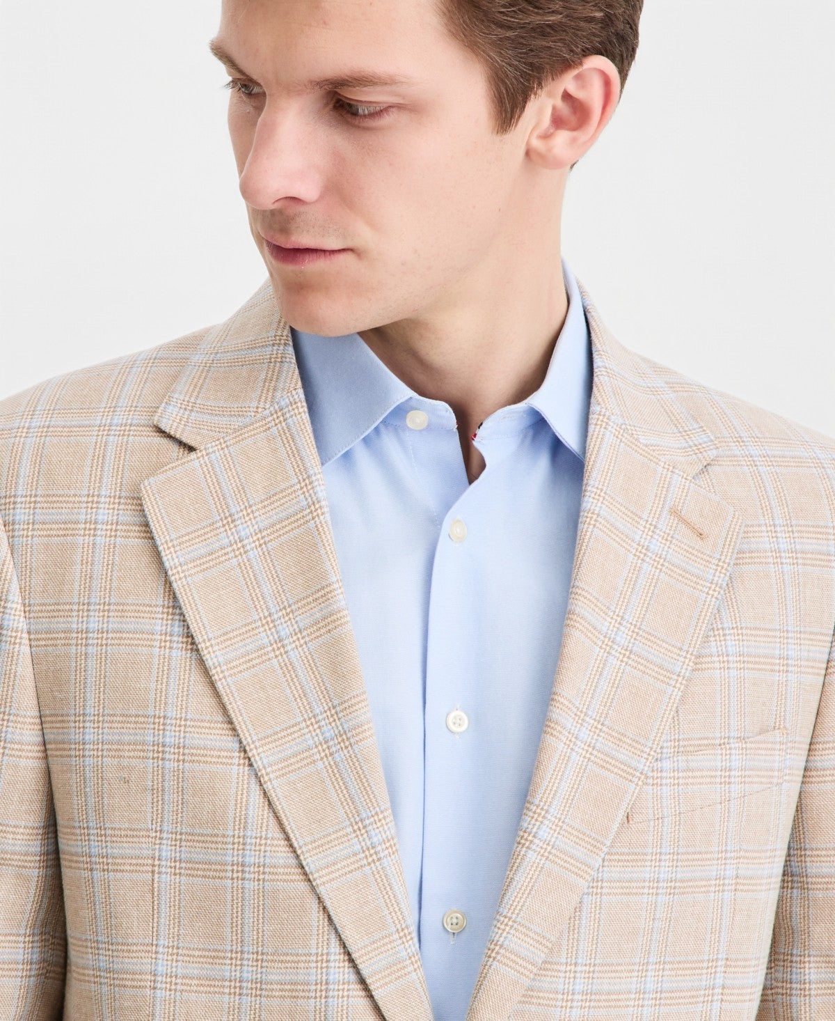 Nautica Mens Modern fit Linen Cotton Sport Coat Blazer 38 S Tan Blue Plaid