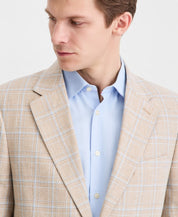 Nautica Mens Modern fit Linen Cotton Sport Coat Blazer 38 S Tan Blue Plaid