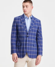 Nautica Mens Modern fit Linen Cotton Sport Coat Blazer 40 R Blue Plaid