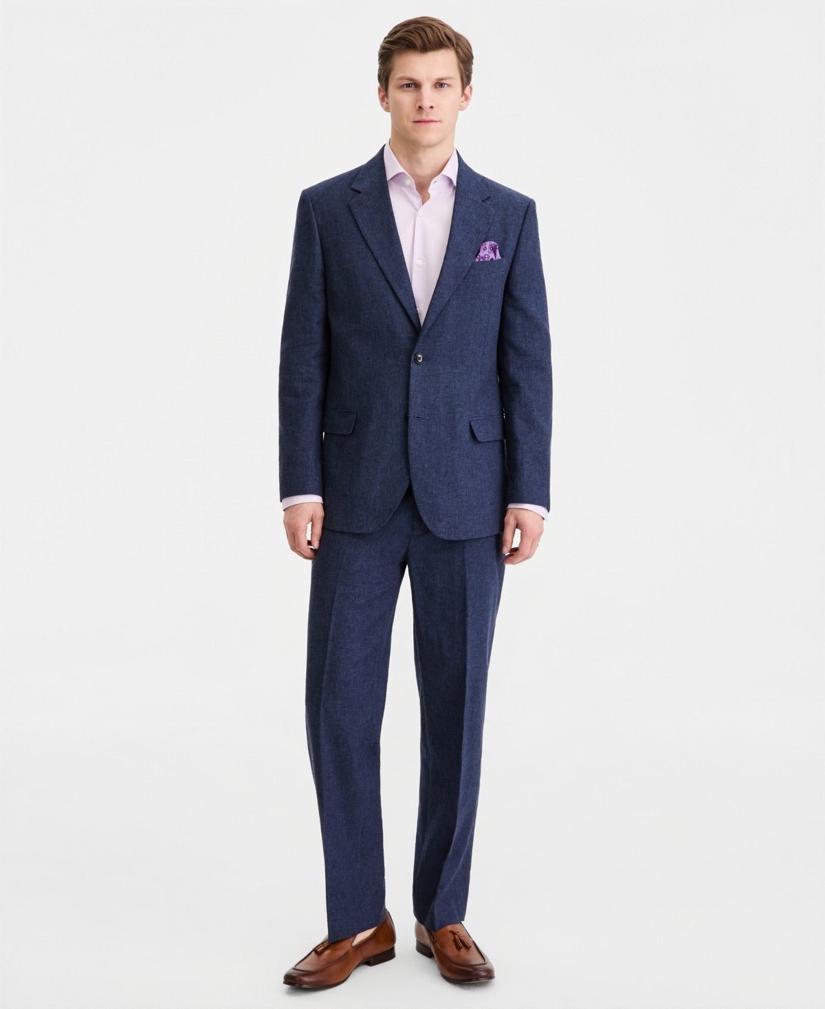 Nautica Mens Modern fit Linen 2 Piece Suit 46 L Pants 40 / 34 Blue Solid