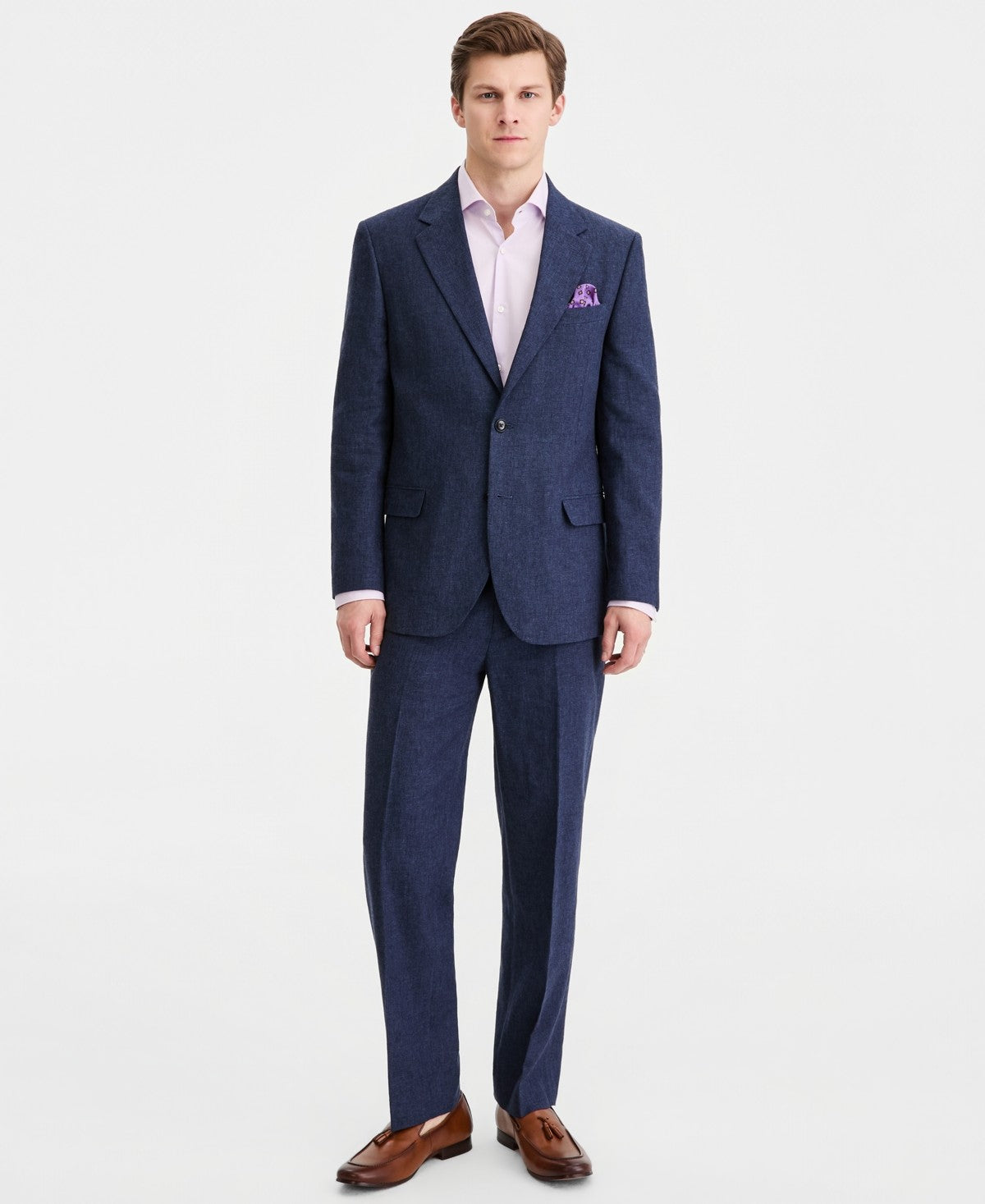 Nautica Mens Modern fit Linen  Cotton 2 Piece Suit 42 R Pants 38 / 32 Blue Solid