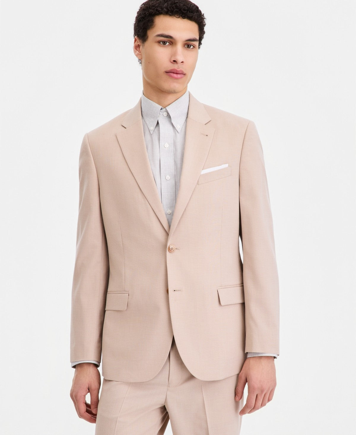Nautica Mens Modern fit 2 Piece Suit 44 L Pants 38 / 34 Tan Solid