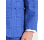 Nautica Mens Modern fit 2 Piece Suit 46 R Pants 40 / 32 Blue Plaid Solid