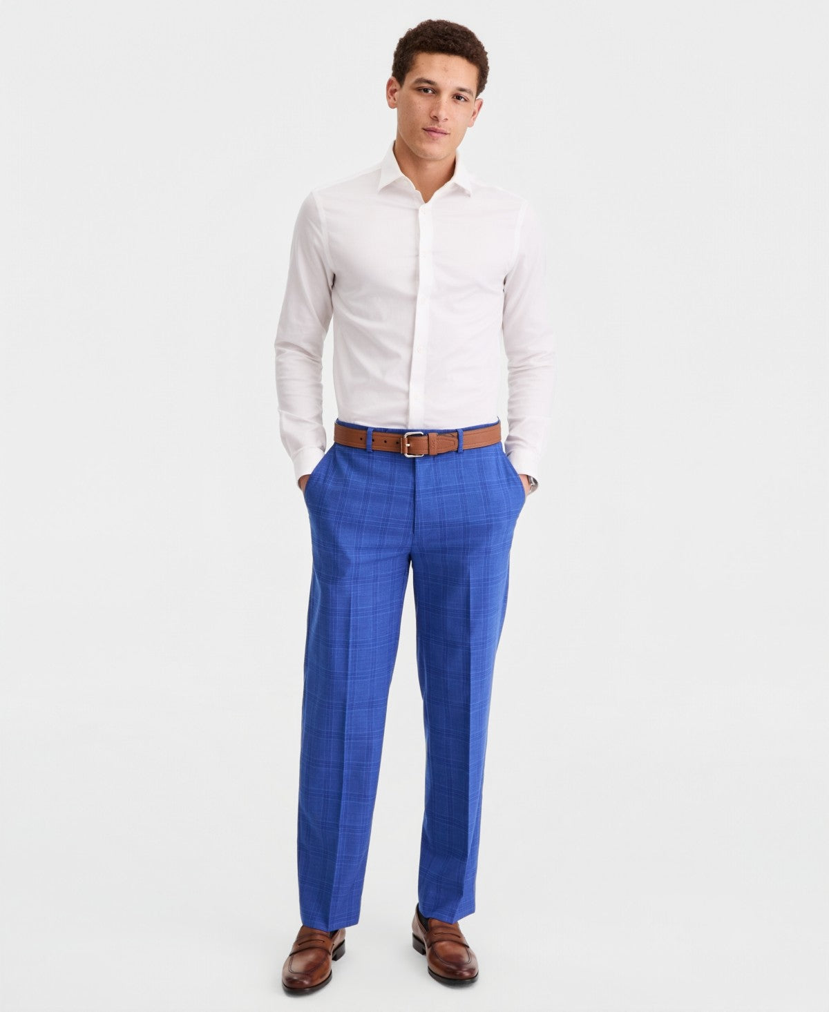 Nautica Mens Modern fit 2 Piece Suit 46 R Pants 40 / 32 Blue Plaid Solid