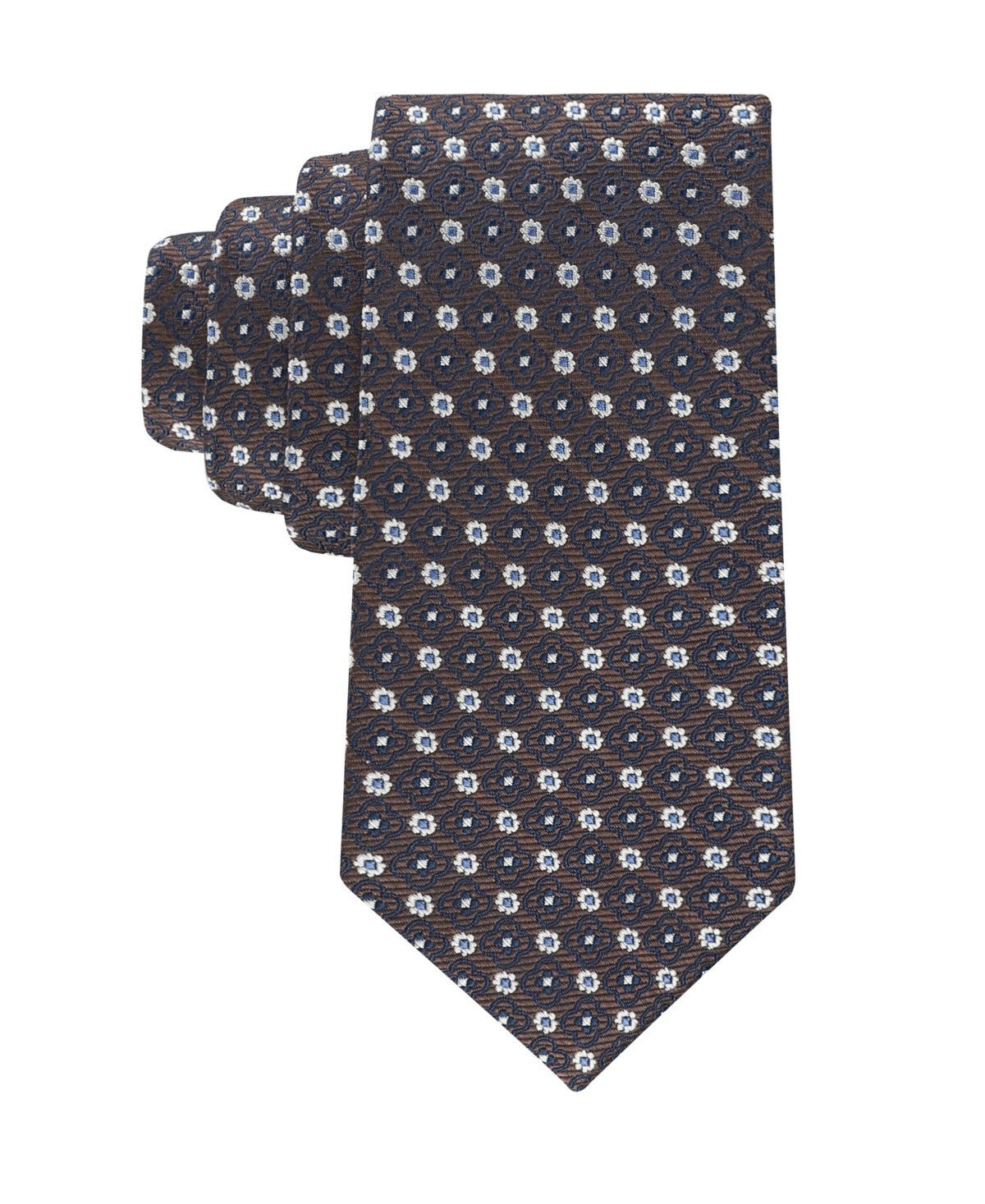 Tommy Hilfiger Mens Hugo Floral Medallion Pattern Classic Neck Tie Brown