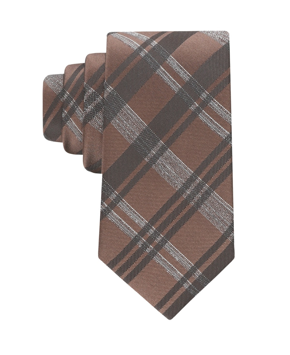 Calvin Klein Mens Layla Plaid Classic Neck Tie Brown