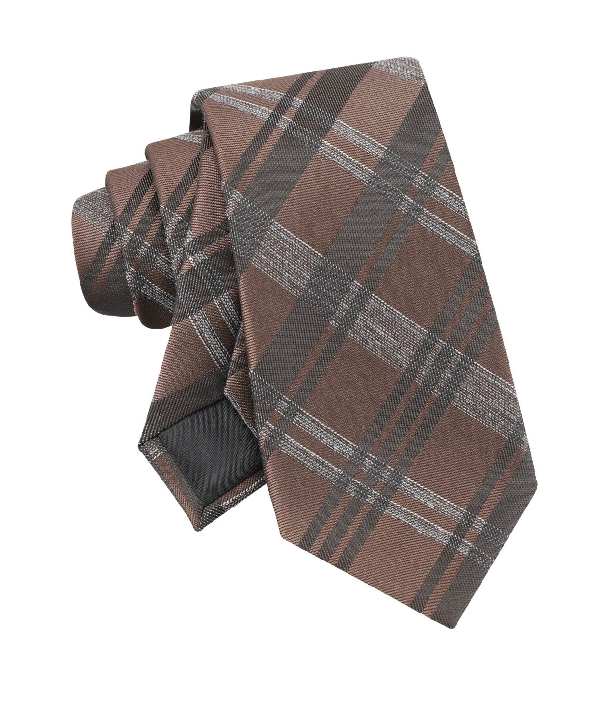 Calvin Klein Mens Layla Plaid Classic Neck Tie Brown