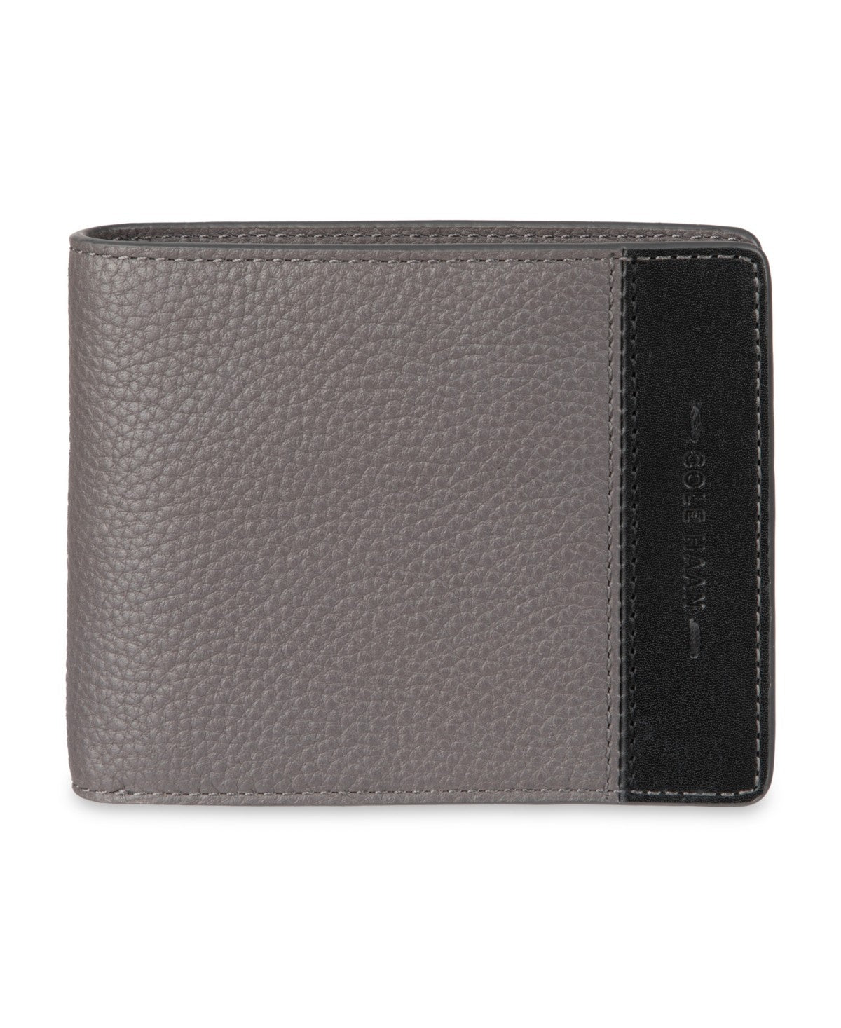 Cole Haan Mens RFID Two-Tone Pebbled Leather Slimfold Wallet Gray