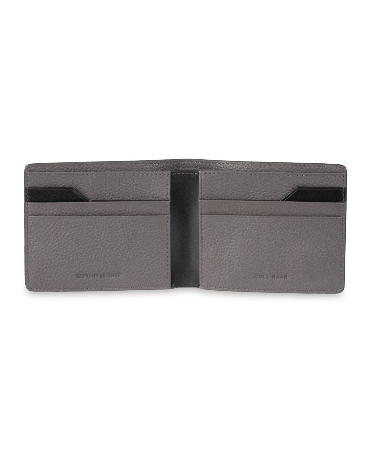 Cole Haan Mens RFID Two-Tone Pebbled Leather Slimfold Wallet Gray