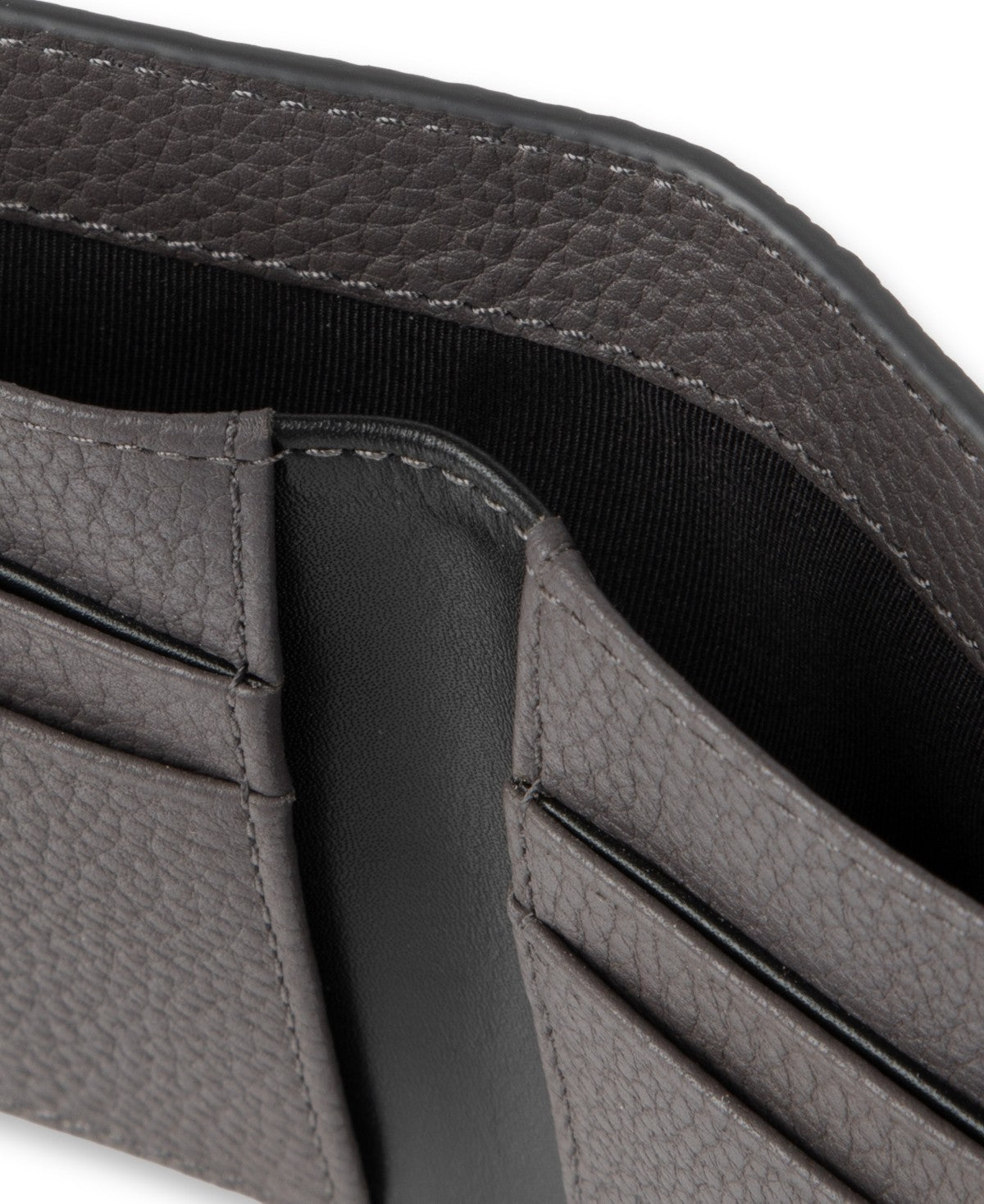 Cole Haan Mens RFID Two-Tone Pebbled Leather Slimfold Wallet Gray