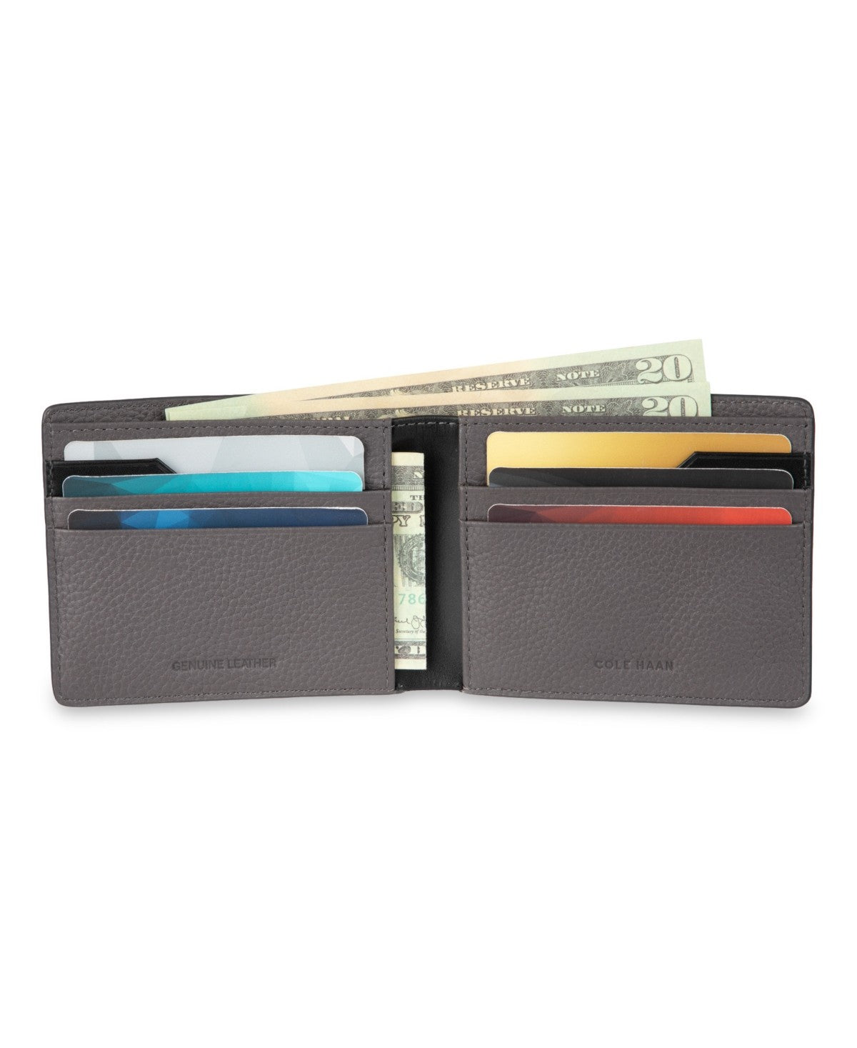 Cole Haan Mens RFID Two-Tone Pebbled Leather Slimfold Wallet Gray