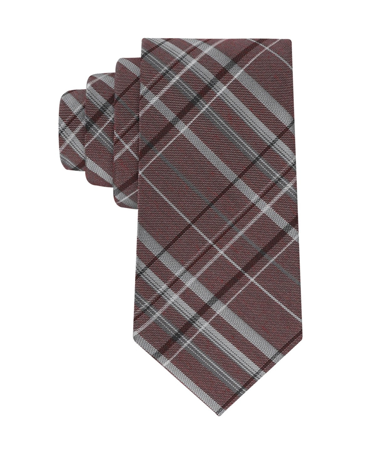 Calvin Klein Mens Theodore Plaid Pattern Neck Tie Dark Red