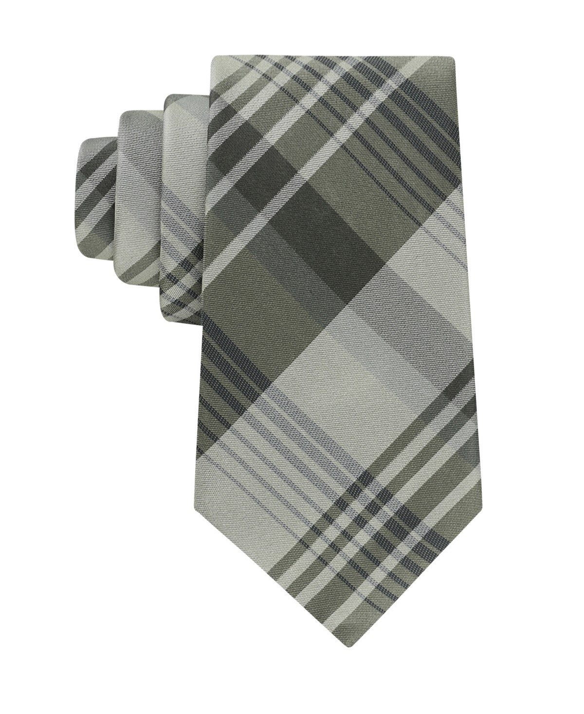Calvin Klein Mens Doris Plaid Pattern Classic Neck Tie Olive