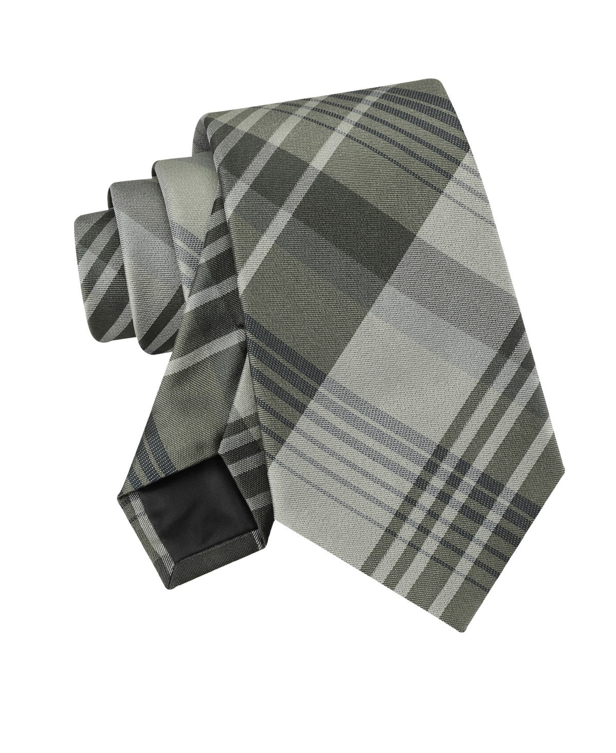 Calvin Klein Mens Doris Plaid Pattern Classic Neck Tie Olive