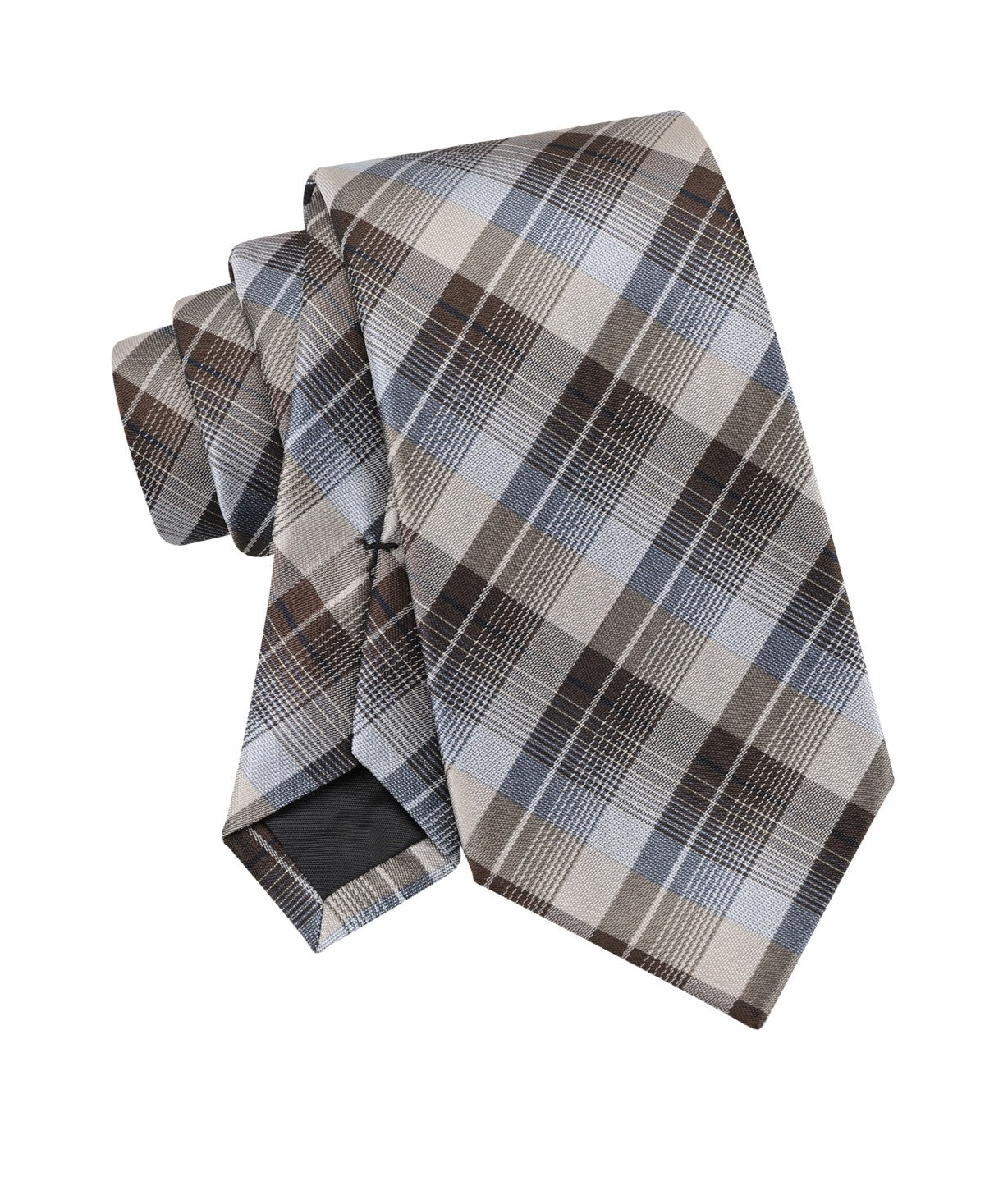 Calvin Klein Mens Brooklyn Plaid Neck Tie Taupe
