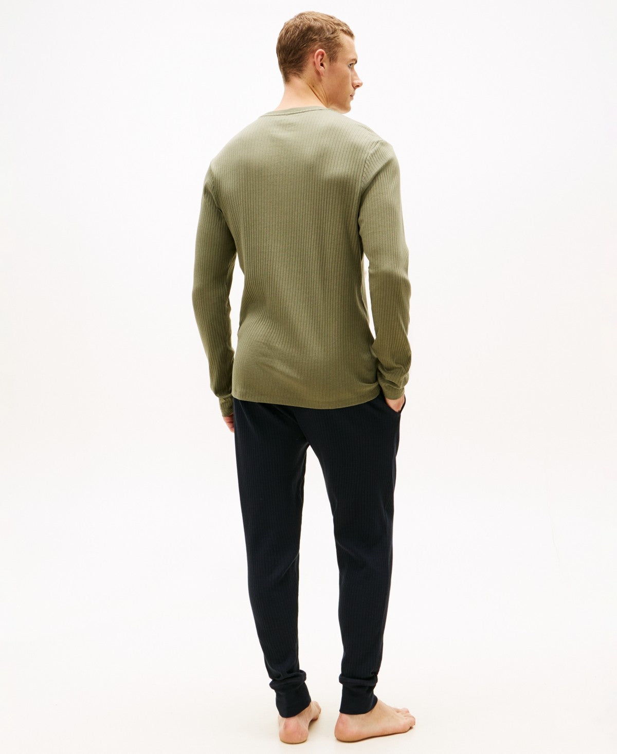 Tommy Hilfiger Mens Thermal Long Sleeve Pajama Shirt Olive Large