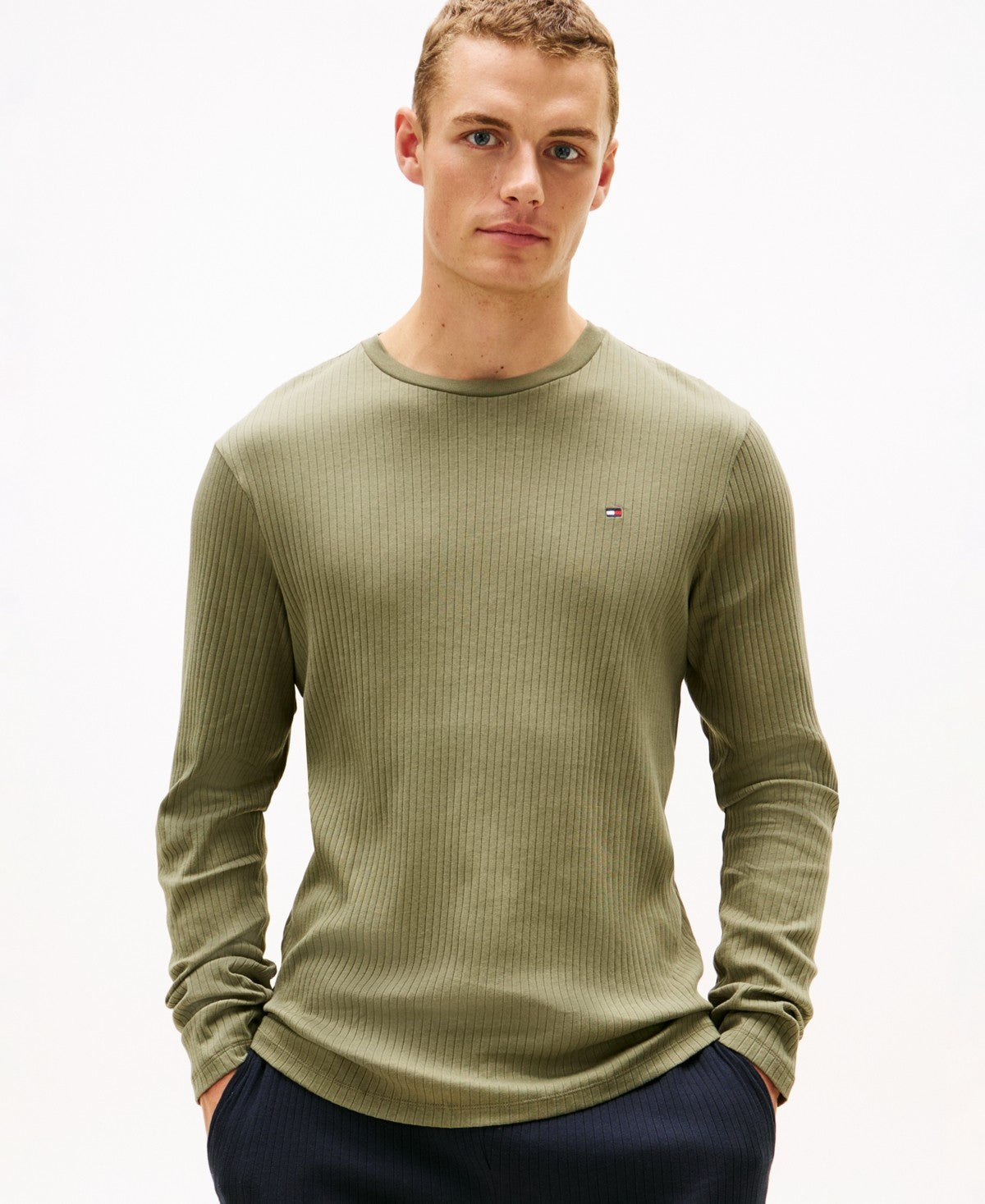 Tommy Hilfiger Mens Thermal Long Sleeve Pajama Shirt Olive Large