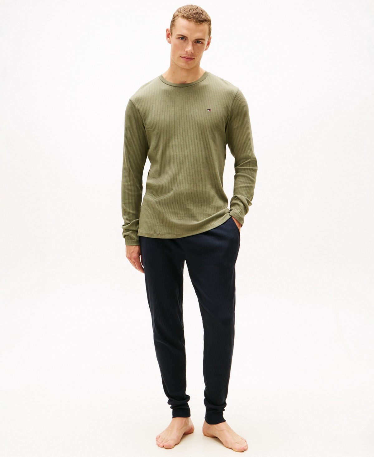 Tommy Hilfiger Mens Thermal Long Sleeve Pajama Shirt Olive XL