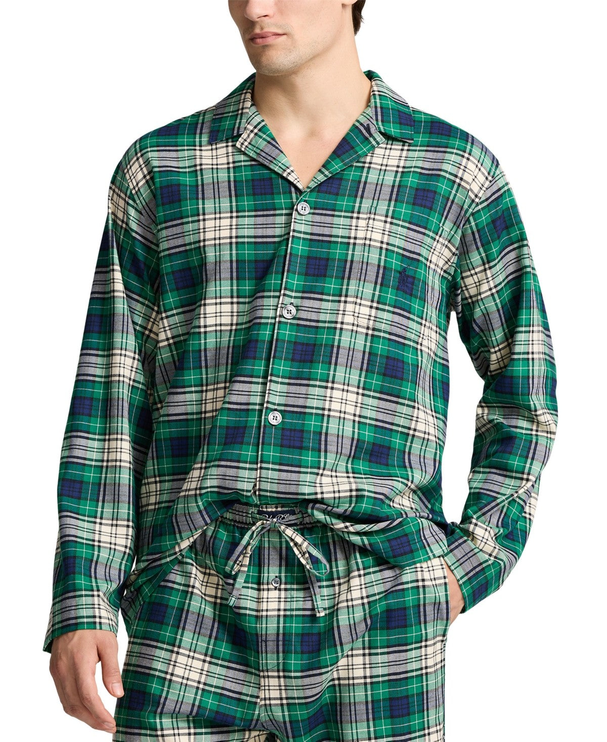 Polo Ralph Lauren Mens Flannel Plaid Long Sleeve Pajama Shirt XL Green Plaid