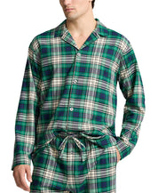 Polo Ralph Lauren Mens Flannel Plaid Long Sleeve Pajama Shirt XL Green Plaid