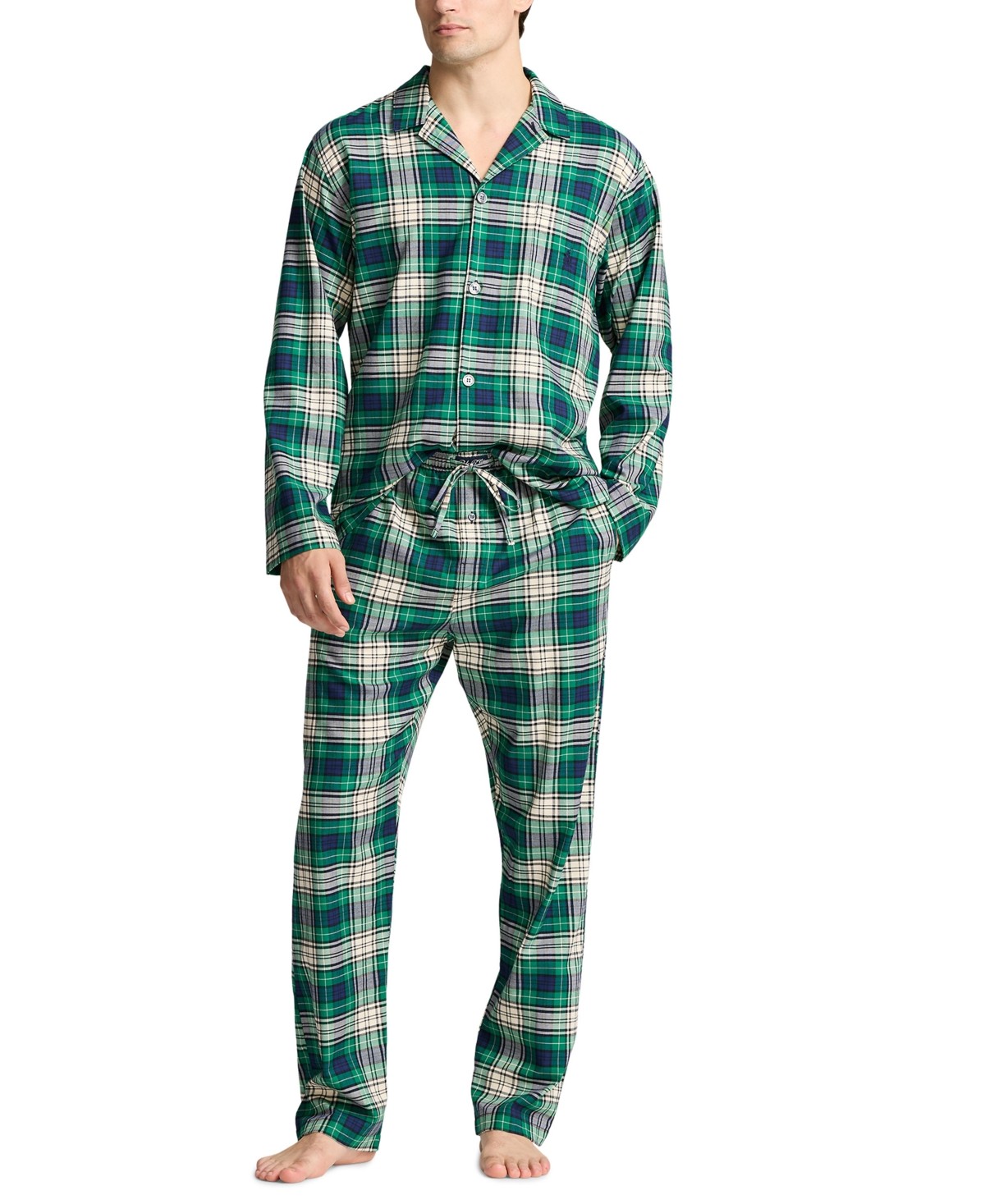 Polo Ralph Lauren Mens Flannel Plaid Long Sleeve Pajama Shirt XL Green Plaid