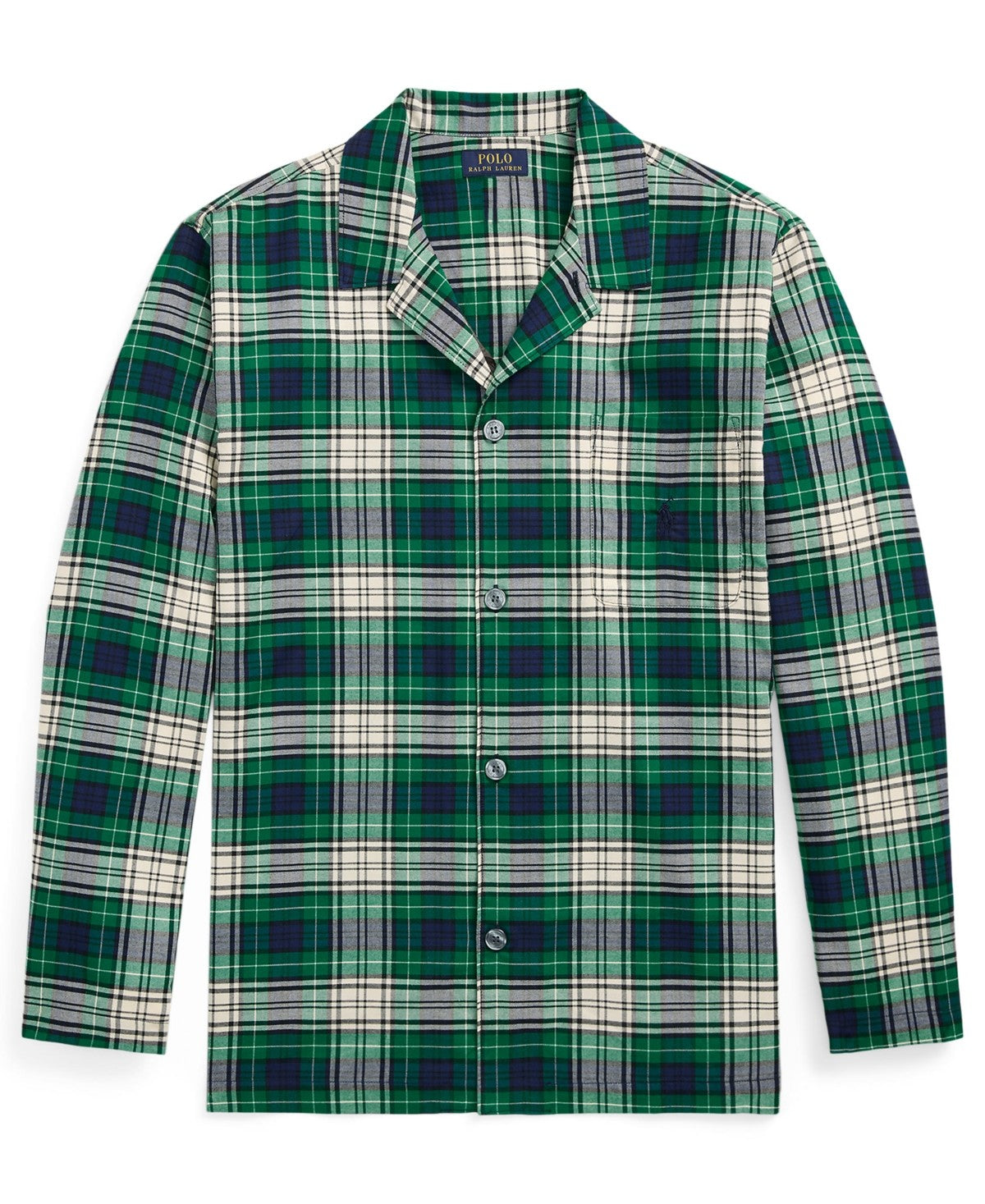 Polo Ralph Lauren Mens Flannel Plaid Long Sleeve Pajama Shirt XL Green Plaid