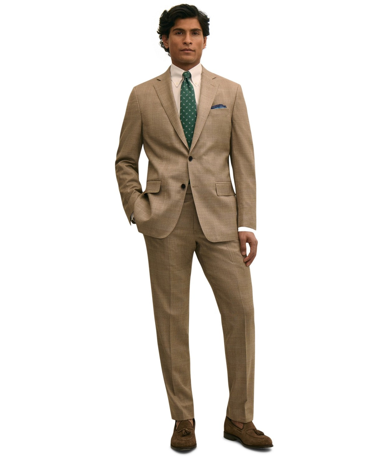 Brooks Brothers Mens Classic fit Wool Suit Jacket Blazer 42 L Beige Plaid