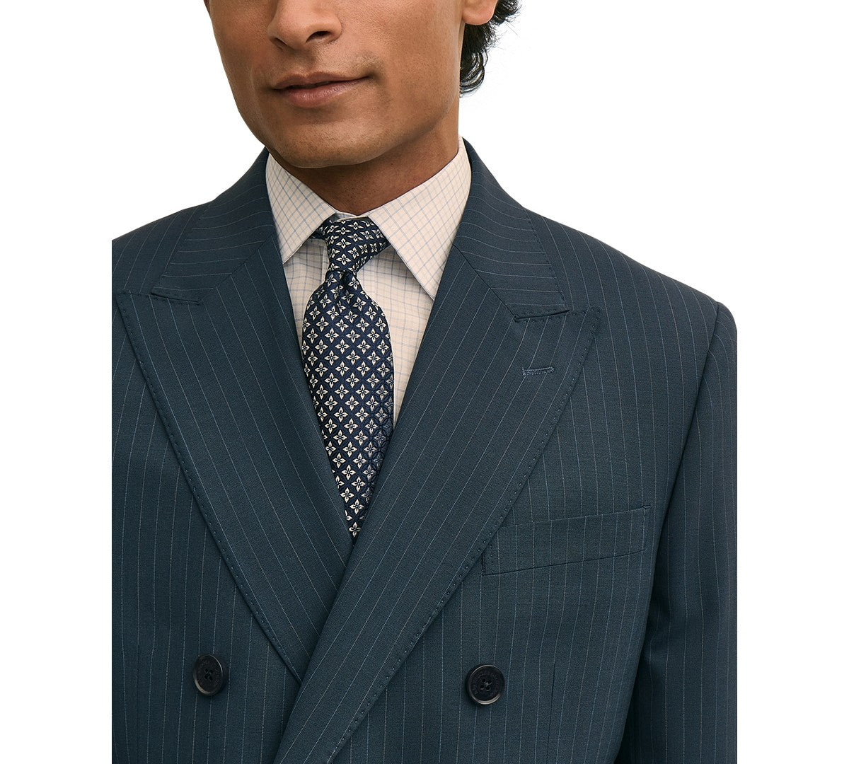 B by Brooks Brothers Men's Pinstripe Double-Breasted Suit Jacket 38 R Navy