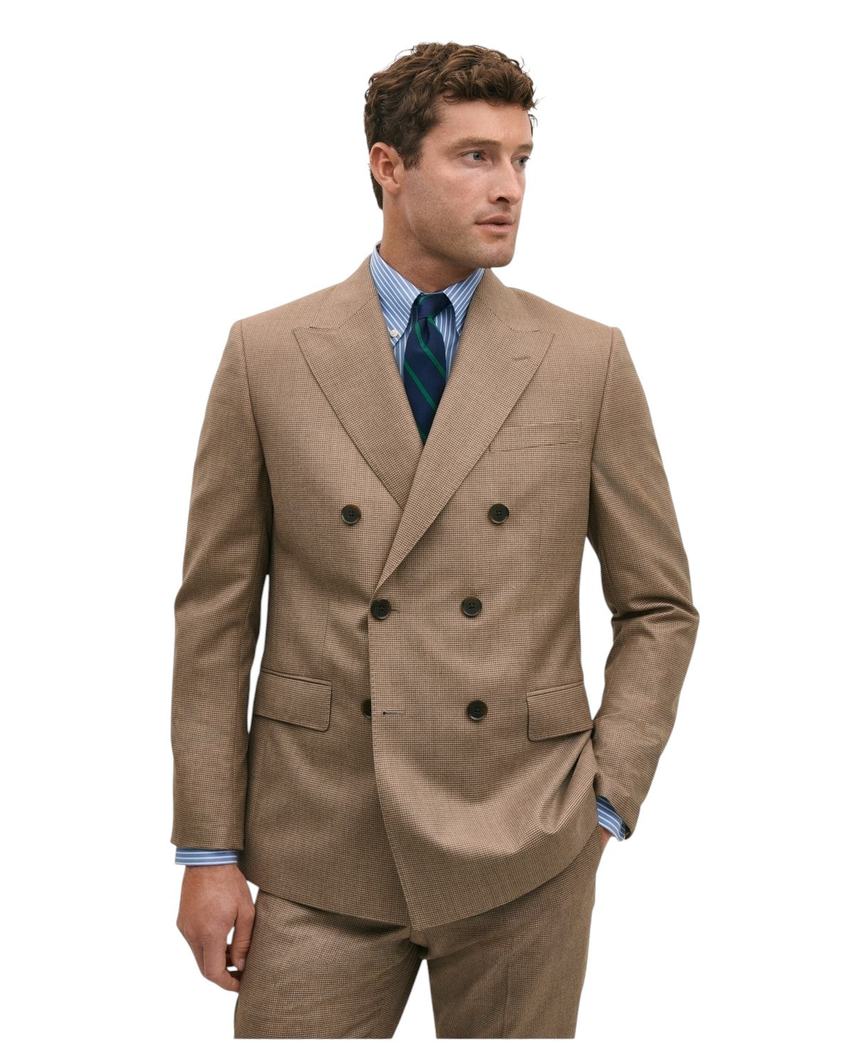 Brooks Brothers Mens Classic fit Suit Jacket Blazer 50 R Brown Tan Houndstooth