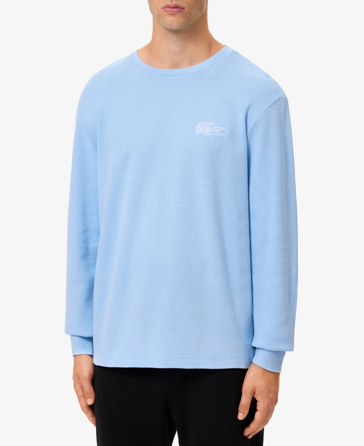Lacoste Mens Thermal Long Sleeve Crewneck T-Shirt Sky Blue Large