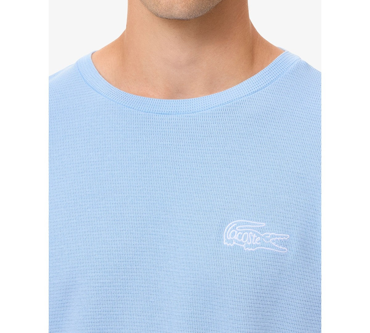 Lacoste Mens Thermal Long Sleeve Crewneck T-Shirt Sky Blue Medium