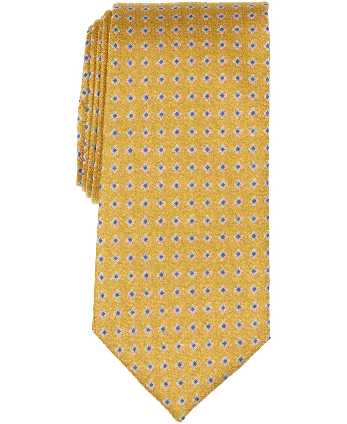 Club Room Mens Ascot Neat Floral Pattern Tie Yellow White