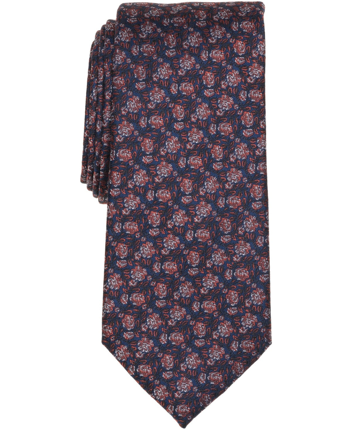 Michael Kors Mens Tolane Floral Print Classic Neck Tie Burgundy