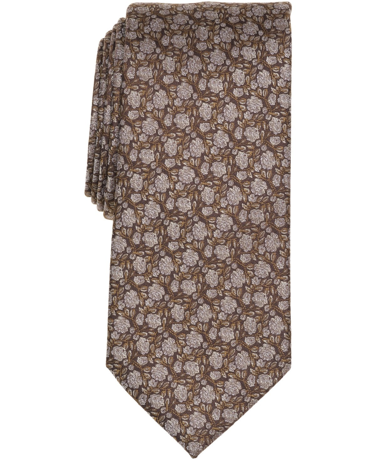 Michael Kors Mens Tolane Floral Print Classic Neck Tie Brown